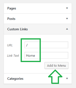 link home in wordpress