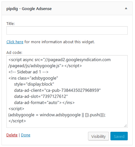 Google Adsense widget with code