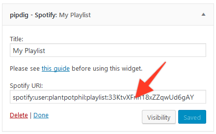 Spotify Widget for WordPress paste URI