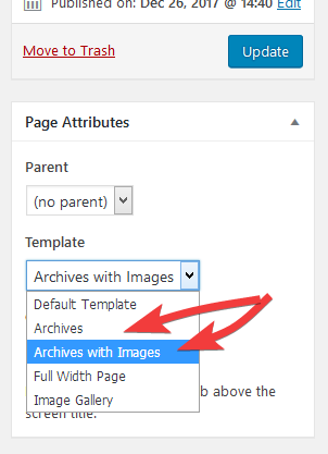 WordPress archives page template