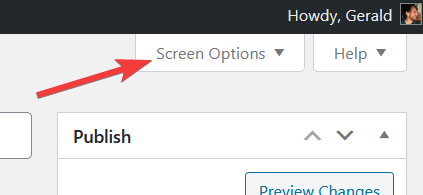 Screen Options tab